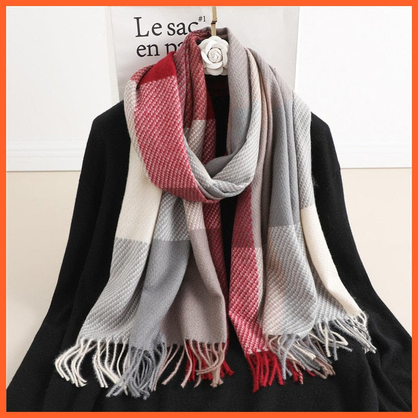 whatagift.com.au Women's Scarf Luxury Plaid Winter Warm Scarf Cashmere Long Pashmina | Female Tassel Shawl Wraps