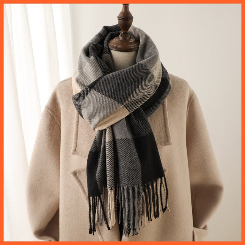 whatagift.com.au Women's Scarf Luxury Plaid Winter Warm Scarf Cashmere Long Pashmina | Female Tassel Shawl Wraps