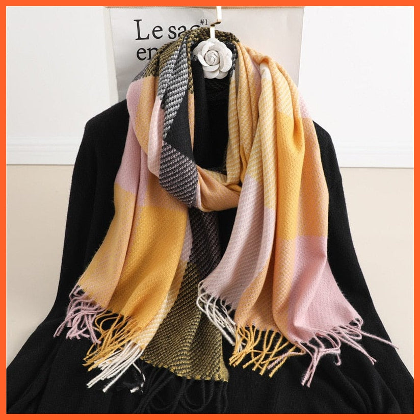 whatagift.com.au Women's Scarf Luxury Plaid Winter Warm Scarf Cashmere Long Pashmina | Female Tassel Shawl Wraps