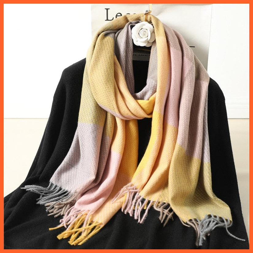 whatagift.com.au Women's Scarf Luxury Plaid Winter Warm Scarf Cashmere Long Pashmina | Female Tassel Shawl Wraps