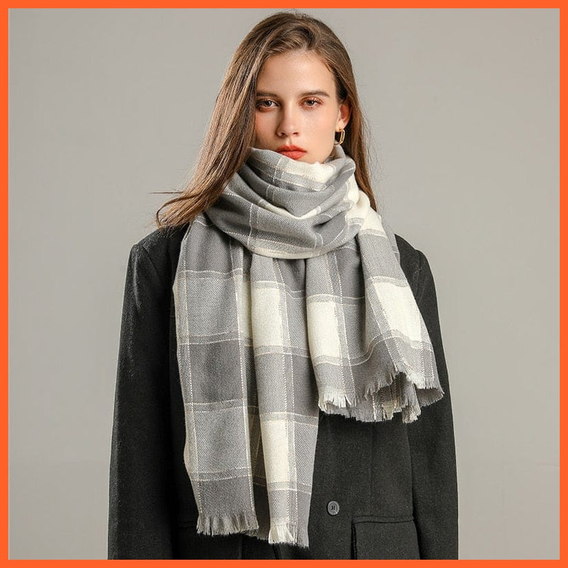 whatagift.com.au Women's Scarf Luxury Plaid Winter Warm Scarf Cashmere Long Pashmina | Female Tassel Shawl Wraps