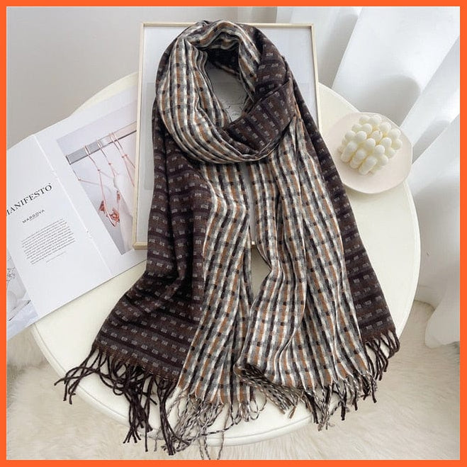 whatagift.com.au Women's Scarf Luxury Plaid Winter Warm Scarf Cashmere Long Pashmina | Female Tassel Shawl Wraps