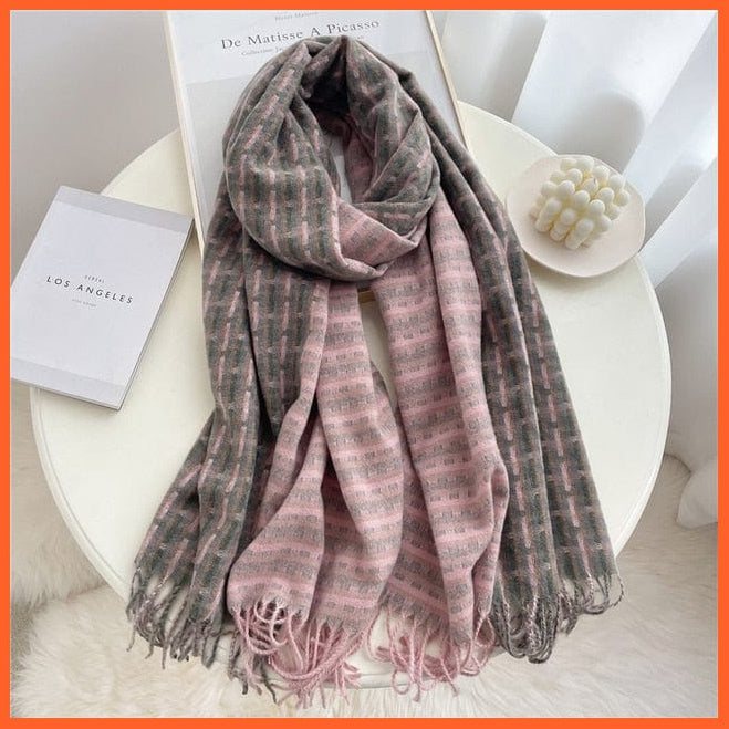 whatagift.com.au Women's Scarf Luxury Plaid Winter Warm Scarf Cashmere Long Pashmina | Female Tassel Shawl Wraps