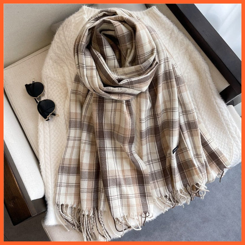 whatagift.com.au Women's Scarf Luxury Plaid Winter Warm Scarf Cashmere Long Pashmina | Female Tassel Shawl Wraps