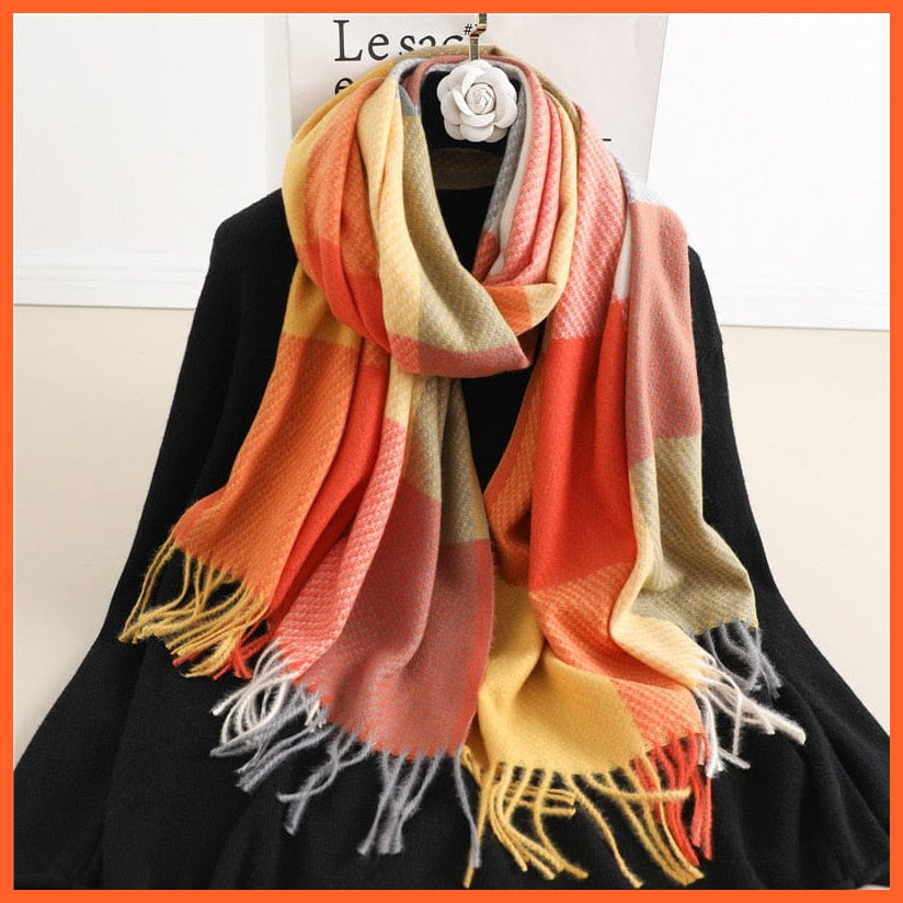 whatagift.com.au Women's Scarf Luxury Plaid Winter Warm Scarf Cashmere Long Pashmina | Female Tassel Shawl Wraps