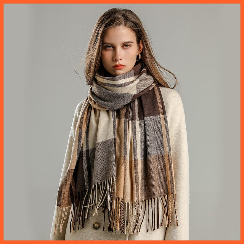 whatagift.com.au Women's Scarf Luxury Plaid Winter Warm Scarf Cashmere Long Pashmina | Female Tassel Shawl Wraps