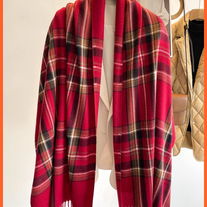 whatagift.com.au Women's Scarf Luxury Plaid Winter Warm Scarf Cashmere Long Pashmina | Female Tassel Shawl Wraps