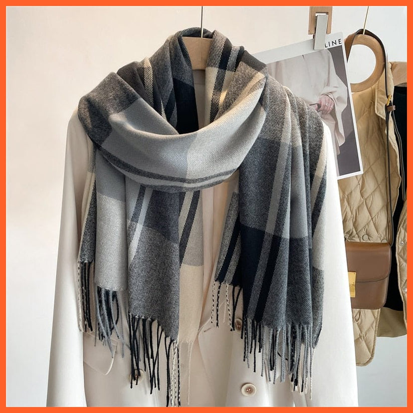 whatagift.com.au Women's Scarf Luxury Plaid Winter Warm Scarf Cashmere Long Pashmina | Female Tassel Shawl Wraps