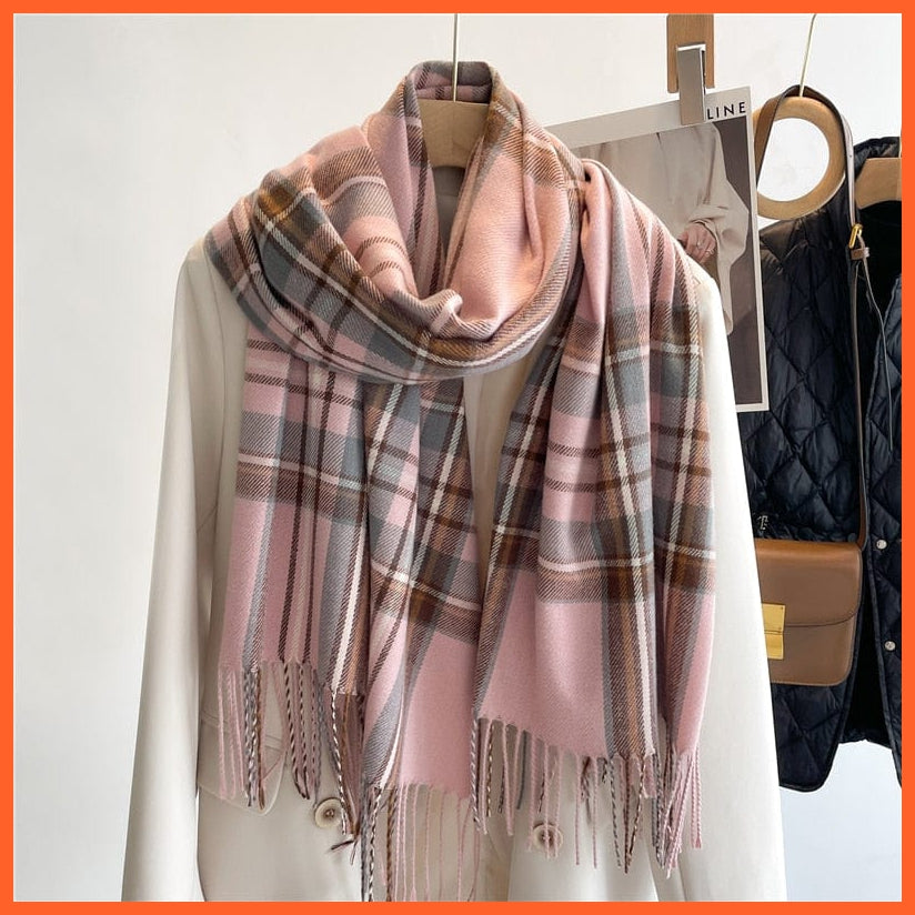 whatagift.com.au Women's Scarf Luxury Plaid Winter Warm Scarf Cashmere Long Pashmina | Female Tassel Shawl Wraps