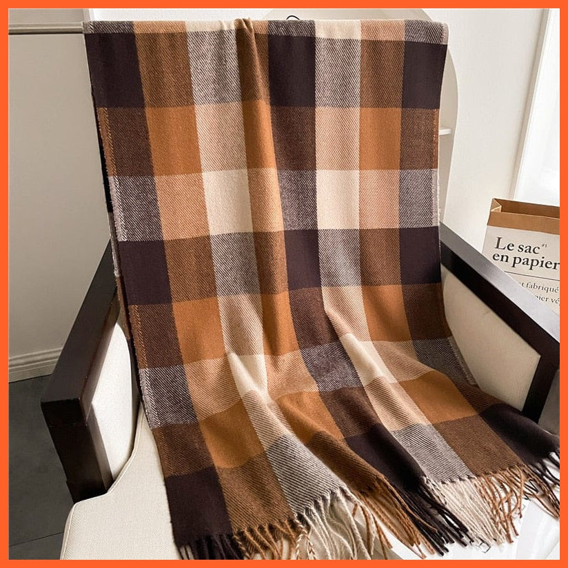 whatagift.com.au Women's Scarf Luxury Plaid Winter Warm Scarf Cashmere Long Pashmina | Female Tassel Shawl Wraps