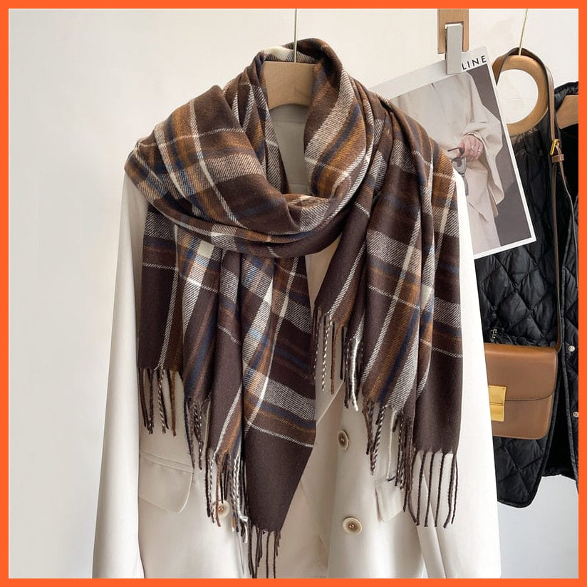 whatagift.com.au Women's Scarf Luxury Plaid Winter Warm Scarf Cashmere Long Pashmina | Female Tassel Shawl Wraps