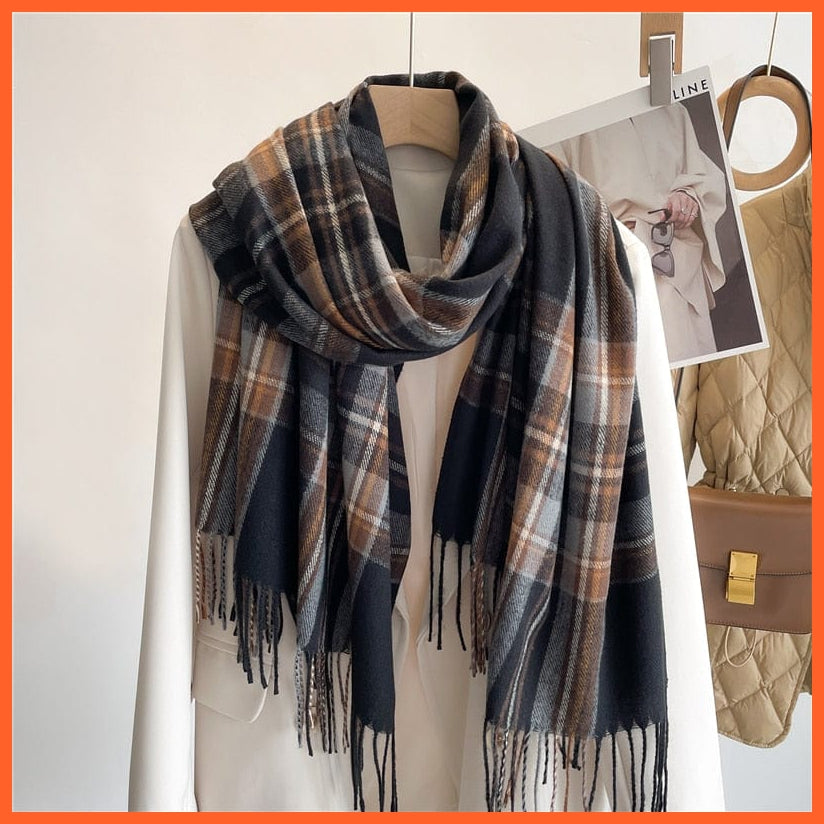whatagift.com.au Women's Scarf Luxury Plaid Winter Warm Scarf Cashmere Long Pashmina | Female Tassel Shawl Wraps