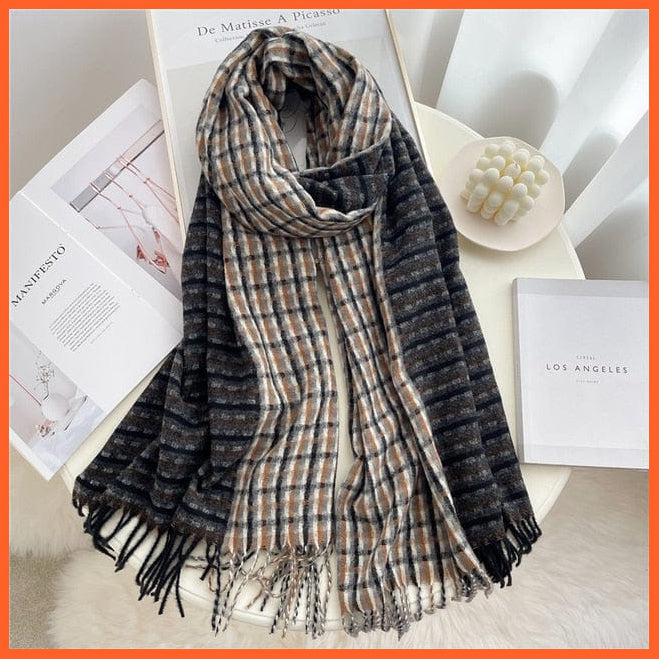 whatagift.com.au Women's Scarf Luxury Plaid Winter Warm Scarf Cashmere Long Pashmina | Female Tassel Shawl Wraps