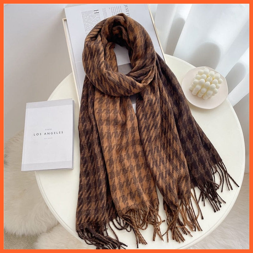 whatagift.com.au Women's Scarf Luxury Plaid Winter Warm Scarf Cashmere Long Pashmina | Female Tassel Shawl Wraps