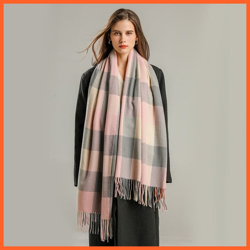 whatagift.com.au Women's Scarf Luxury Plaid Winter Warm Scarf Cashmere Long Pashmina | Female Tassel Shawl Wraps