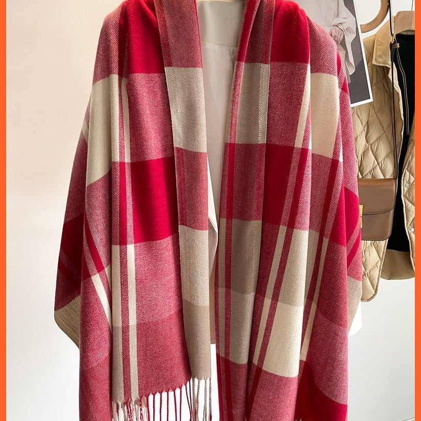 whatagift.com.au Women's Scarf Luxury Plaid Winter Warm Scarf Cashmere Long Pashmina | Female Tassel Shawl Wraps