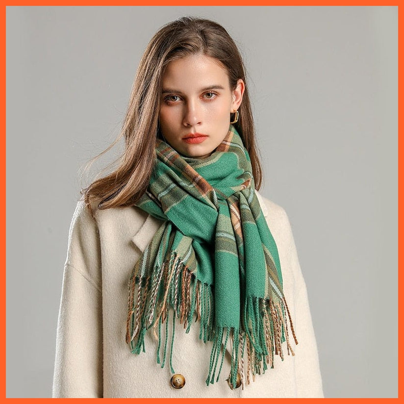 whatagift.com.au Women's Scarf Luxury Plaid Winter Warm Scarf Cashmere Long Pashmina | Female Tassel Shawl Wraps
