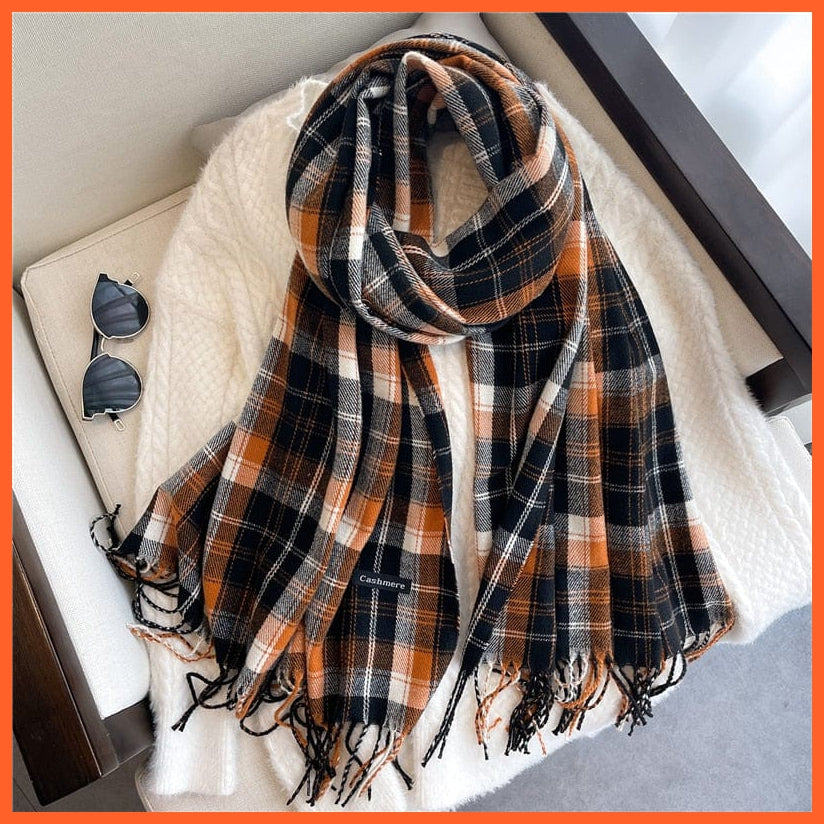 whatagift.com.au Women's Scarf Luxury Plaid Winter Warm Scarf Cashmere Long Pashmina | Female Tassel Shawl Wraps