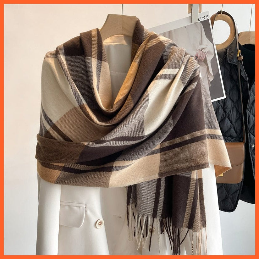 whatagift.com.au Women's Scarf Luxury Plaid Winter Warm Scarf Cashmere Long Pashmina | Female Tassel Shawl Wraps
