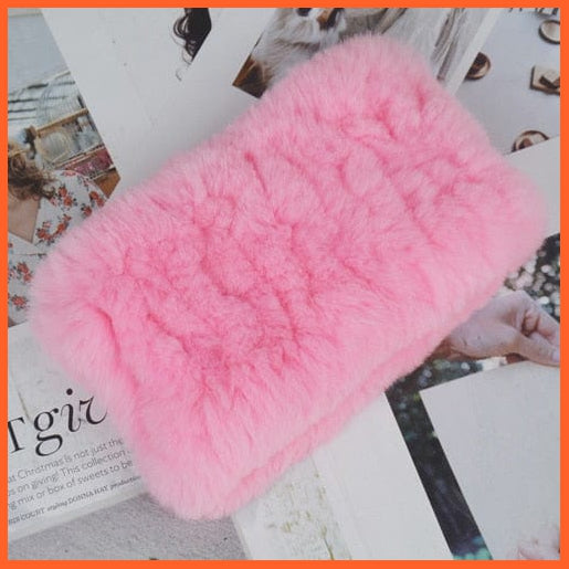 whatagift.com.au Women's Scarf pink Women Handmade 100% Real Rex Fur Knitted Scarf | Genuine Fur Ring Scarves