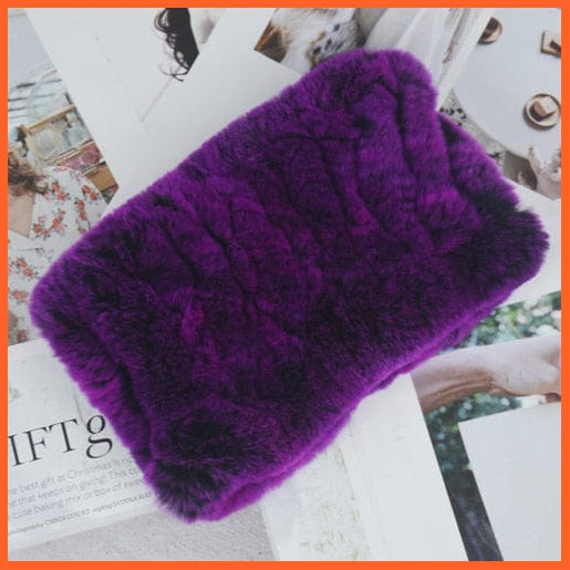 whatagift.com.au Women's Scarf purple Women Handmade 100% Real Rex Fur Knitted Scarf | Genuine Fur Ring Scarves