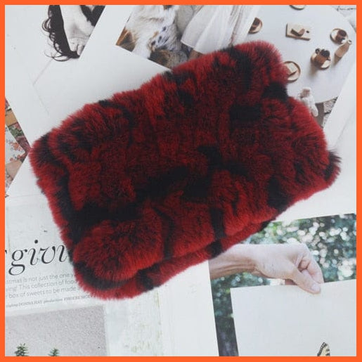 whatagift.com.au Women's Scarf red black Women Handmade 100% Real Rex Fur Knitted Scarf | Genuine Fur Ring Scarves