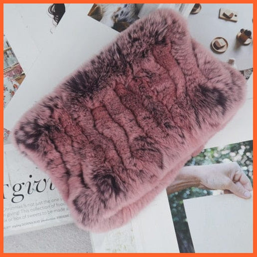 whatagift.com.au Women's Scarf rose pink Women Handmade 100% Real Rex Fur Knitted Scarf | Genuine Fur Ring Scarves