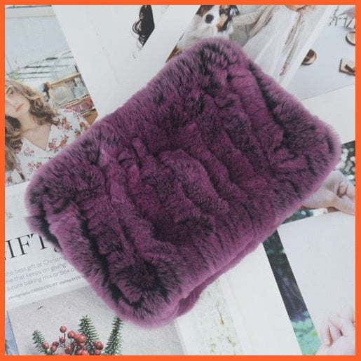 whatagift.com.au Women's Scarf rose purple Women Handmade 100% Real Rex Fur Knitted Scarf | Genuine Fur Ring Scarves