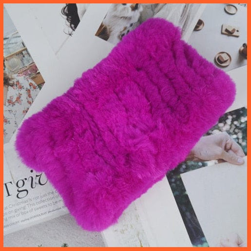 whatagift.com.au Women's Scarf rose red Women Handmade 100% Real Rex Fur Knitted Scarf | Genuine Fur Ring Scarves