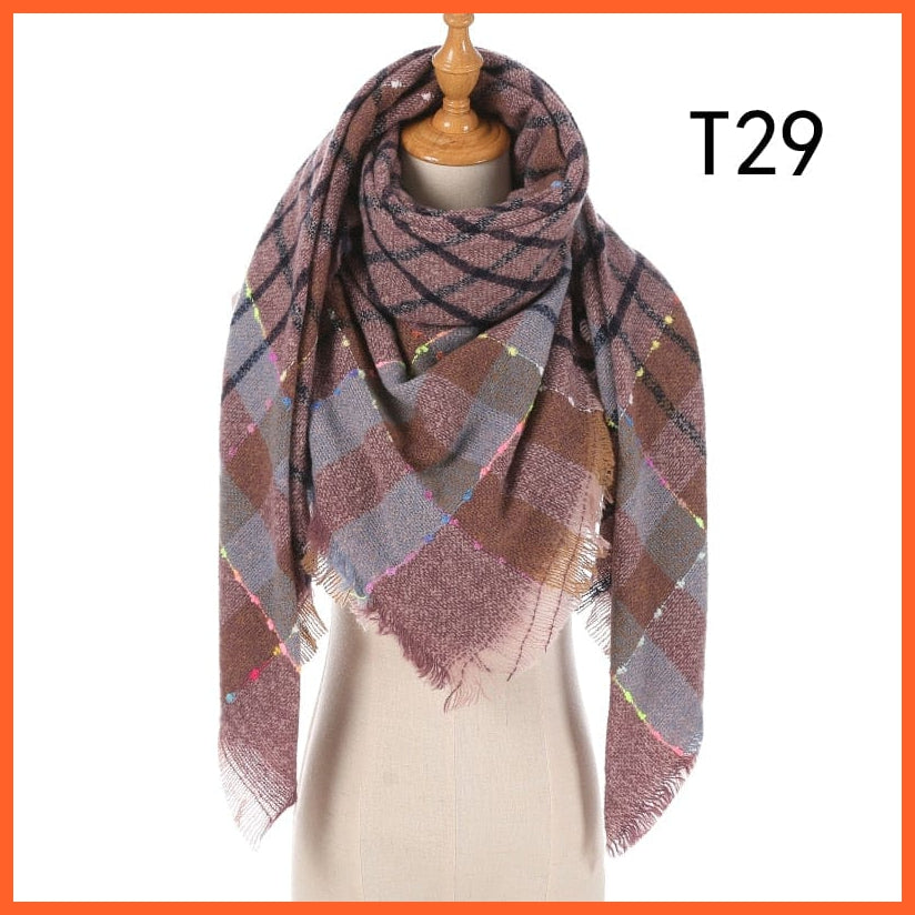 whatagift.com.au Women's Scarf UT-29 Designer Knitted Women's Scarf | Plaid Warm Cashmere Luxury Brand Neck Bandana