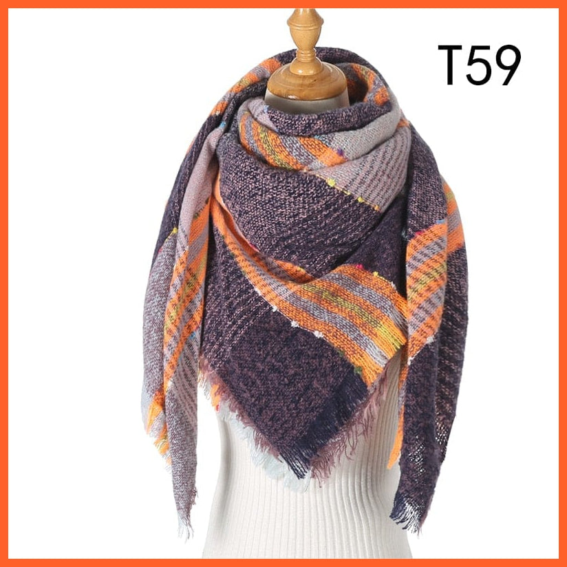 whatagift.com.au Women's Scarf UT-59 Designer Knitted Women's Scarf | Plaid Warm Cashmere Luxury Brand Neck Bandana