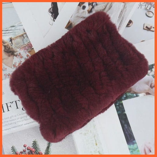 whatagift.com.au Women's Scarf wine red Women Handmade 100% Real Rex Fur Knitted Scarf | Genuine Fur Ring Scarves