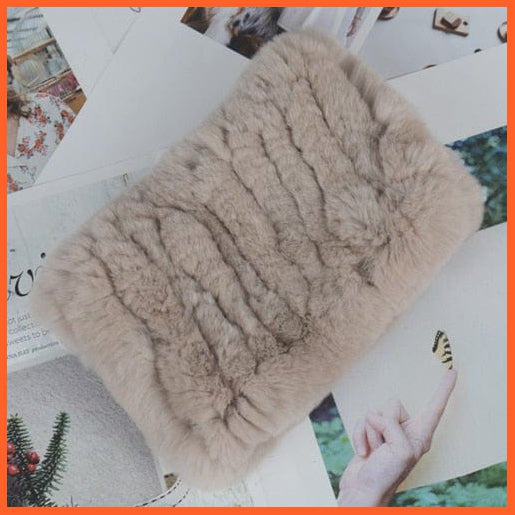 whatagift.com.au Women's Scarf Women Handmade 100% Real Rex Fur Knitted Scarf | Genuine Fur Ring Scarves