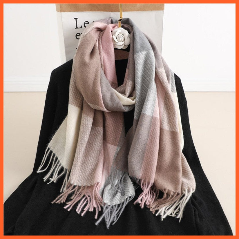 whatagift.com.au Women's Scarf WT11-5 Luxury Plaid Winter Warm Scarf Cashmere Long Pashmina | Female Tassel Shawl Wraps