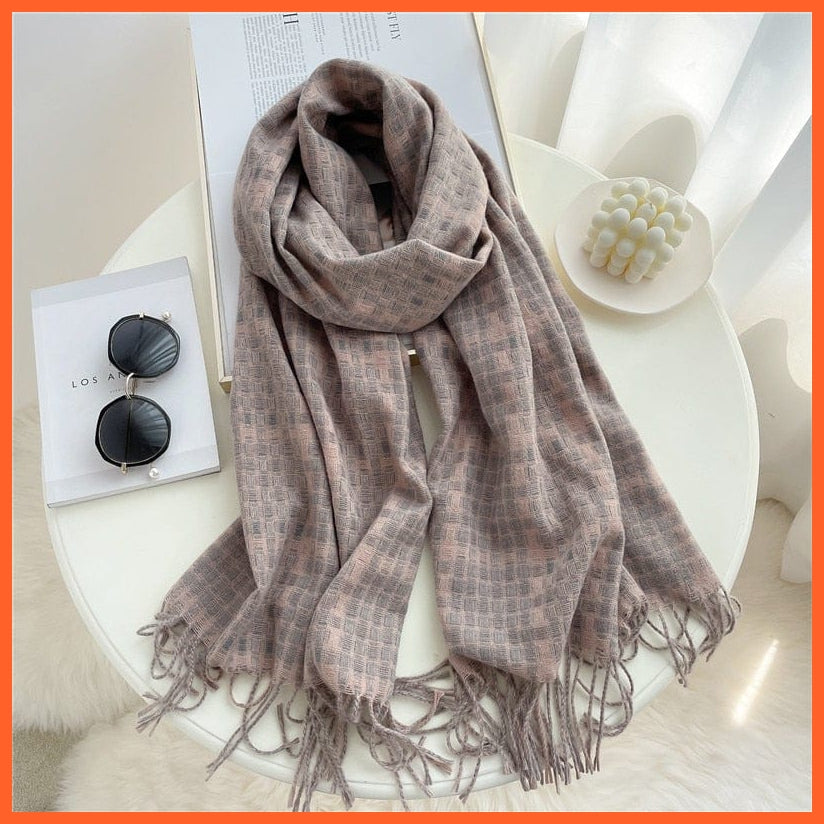 whatagift.com.au Women's Scarf WT24-1 Luxury Plaid Winter Warm Scarf Cashmere Long Pashmina | Female Tassel Shawl Wraps