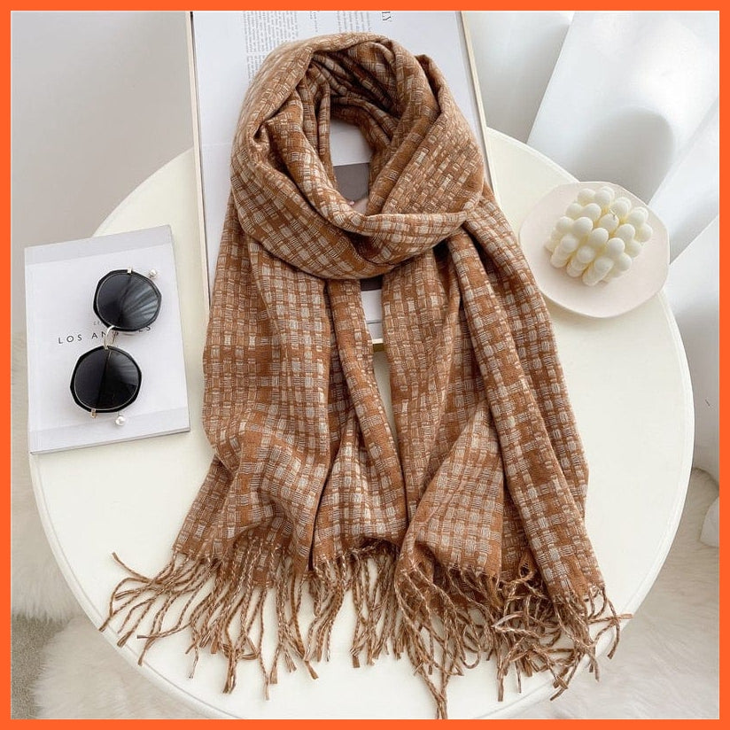 whatagift.com.au Women's Scarf WT24-2 Luxury Plaid Winter Warm Scarf Cashmere Long Pashmina | Female Tassel Shawl Wraps