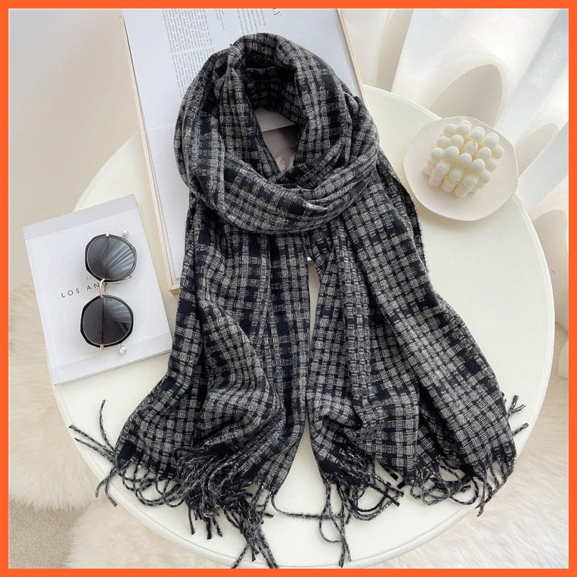 whatagift.com.au Women's Scarf WT24-3 Luxury Plaid Winter Warm Scarf Cashmere Long Pashmina | Female Tassel Shawl Wraps