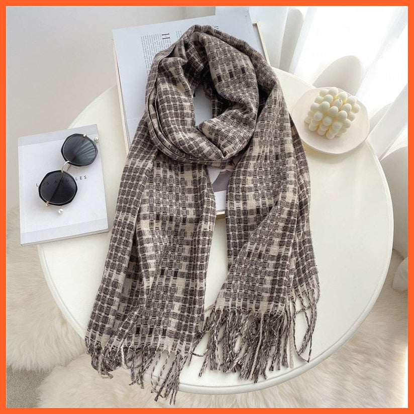 whatagift.com.au Women's Scarf WT24-4 Luxury Plaid Winter Warm Scarf Cashmere Long Pashmina | Female Tassel Shawl Wraps