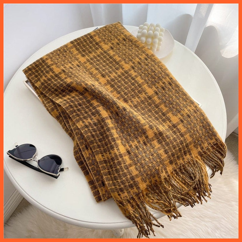 whatagift.com.au Women's Scarf WT24-5 Luxury Plaid Winter Warm Scarf Cashmere Long Pashmina | Female Tassel Shawl Wraps