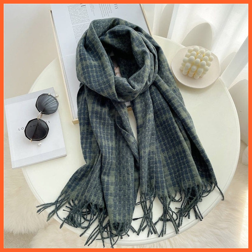 whatagift.com.au Women's Scarf WT24-6 Luxury Plaid Winter Warm Scarf Cashmere Long Pashmina | Female Tassel Shawl Wraps