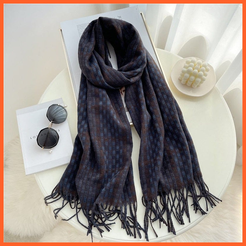 whatagift.com.au Women's Scarf WT24-7 Luxury Plaid Winter Warm Scarf Cashmere Long Pashmina | Female Tassel Shawl Wraps