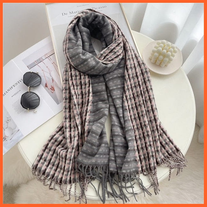 whatagift.com.au Women's Scarf WT25-4 Luxury Plaid Winter Warm Scarf Cashmere Long Pashmina | Female Tassel Shawl Wraps