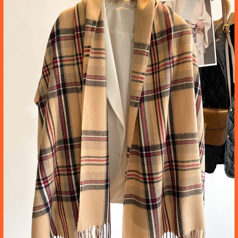 whatagift.com.au Women's Scarf WT61-1 Luxury Plaid Winter Warm Scarf Cashmere Long Pashmina | Female Tassel Shawl Wraps