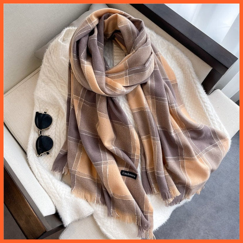 whatagift.com.au Women's Scarf WT66-1 Luxury Plaid Winter Warm Scarf Cashmere Long Pashmina | Female Tassel Shawl Wraps