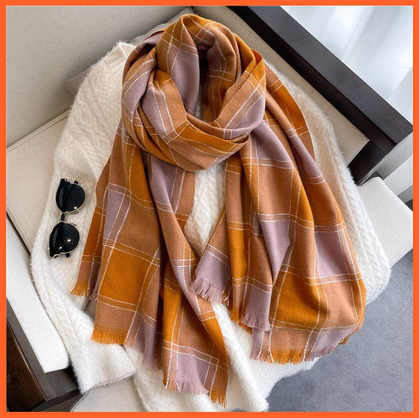 whatagift.com.au Women's Scarf WT66-2 Luxury Plaid Winter Warm Scarf Cashmere Long Pashmina | Female Tassel Shawl Wraps