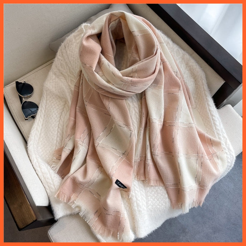whatagift.com.au Women's Scarf WT66-4 Luxury Plaid Winter Warm Scarf Cashmere Long Pashmina | Female Tassel Shawl Wraps