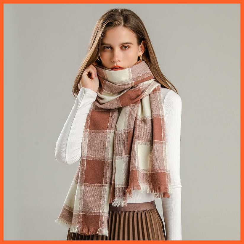 whatagift.com.au Women's Scarf WT66-5 Luxury Plaid Winter Warm Scarf Cashmere Long Pashmina | Female Tassel Shawl Wraps
