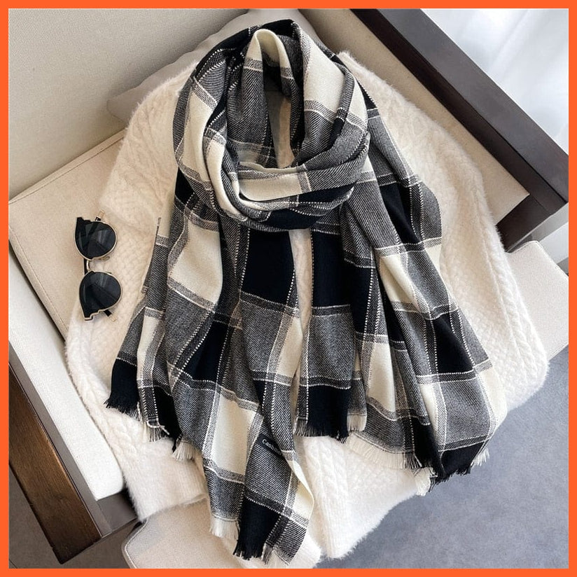 whatagift.com.au Women's Scarf WT66-6 Luxury Plaid Winter Warm Scarf Cashmere Long Pashmina | Female Tassel Shawl Wraps