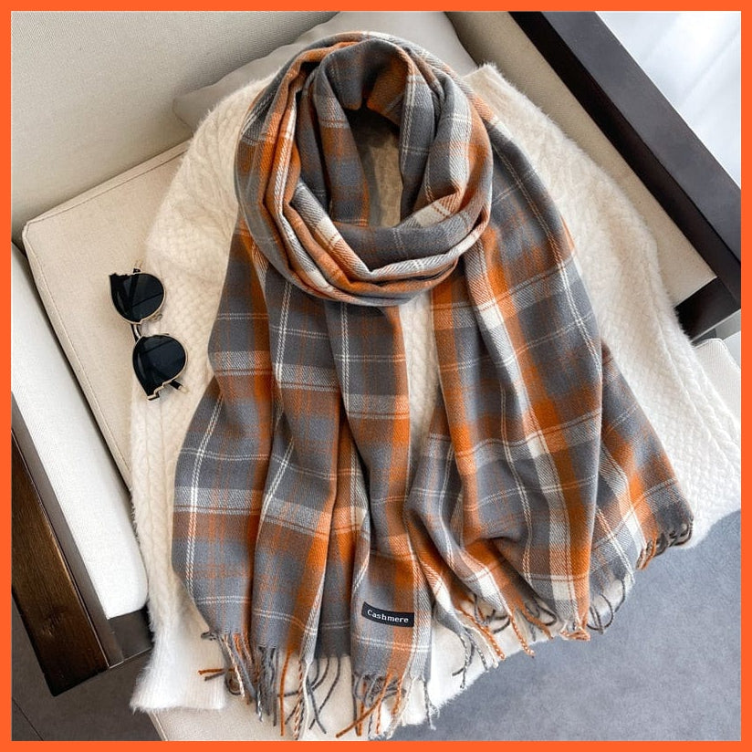 whatagift.com.au Women's Scarf WT67-1 Luxury Plaid Winter Warm Scarf Cashmere Long Pashmina | Female Tassel Shawl Wraps