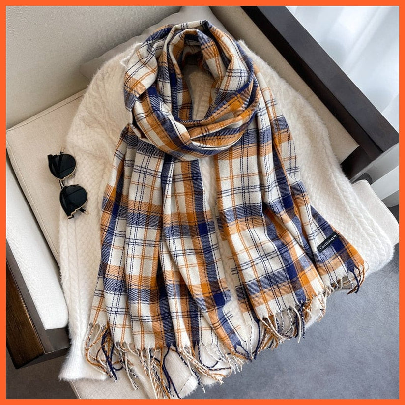 whatagift.com.au Women's Scarf WT67-2 Luxury Plaid Winter Warm Scarf Cashmere Long Pashmina | Female Tassel Shawl Wraps